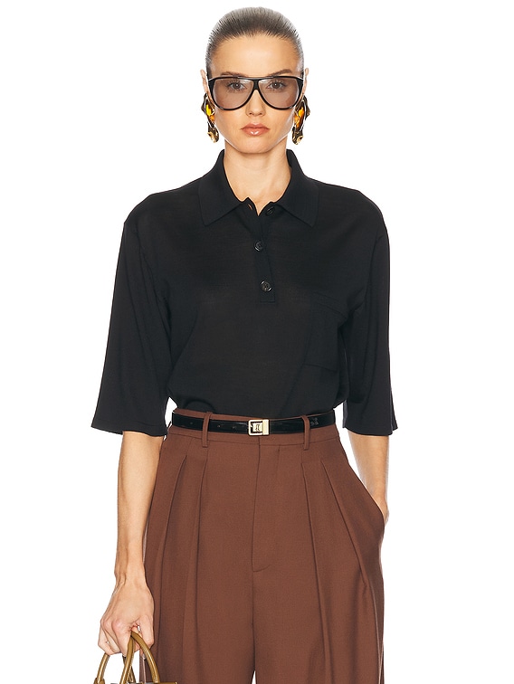 Saint Laurent Short Sleeve Polo Top in Noir | FWRD