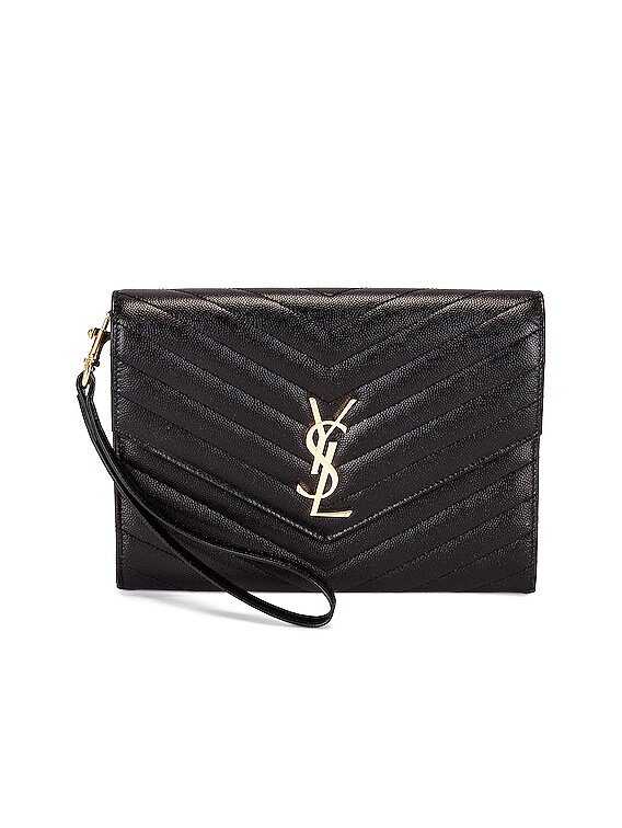 Saint Laurent Monogram Quilted Leather Clutch Noir