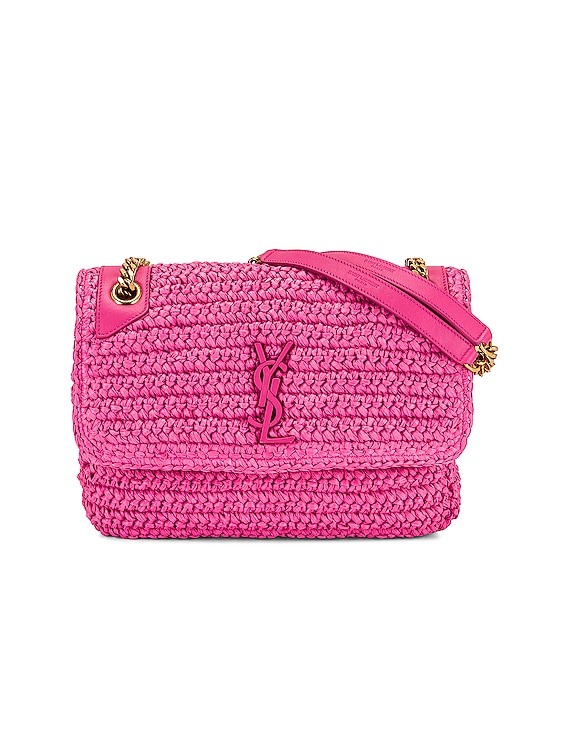 Saint Laurent Medium Niki Raffia Chain Bag in Bright Pink