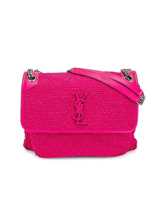 Saint Laurent Niki Medium Tweed Shoulder Bag in Pink