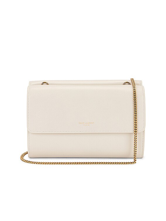 Authentic Saint Laurent Double Flap Bag With Gold Chain I Blanc Vintage  Leather