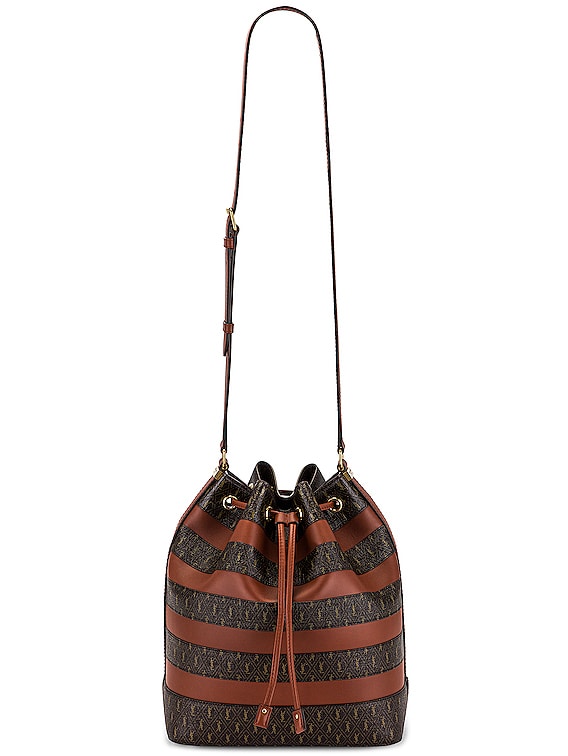 Saint Laurent Le Monogramme Bucket Bag Monogram All Over Coated Canvas and Leather Medium Brown