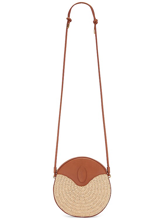 Saint Laurent Ysl Round Raffia Crossbody Bag Natural/Brick