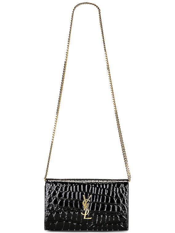 Monogramme Embossed Croc Chain Wallet Bag