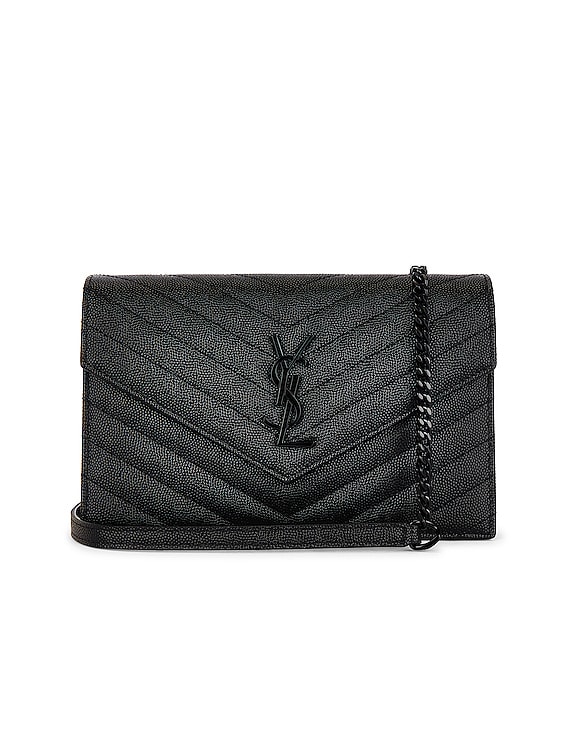 Saint Laurent Cassandra Envelope Chain Wallet Bag in Noir | FWRD