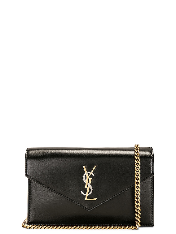 Saint Laurent YSL Chain Wallet Nero in Black Leather With Gold Hardware