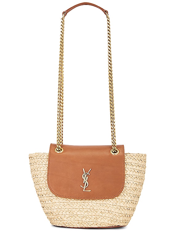 Saint Laurent Mini Panier Raffia Bag in Naturel & Brick | FWRD