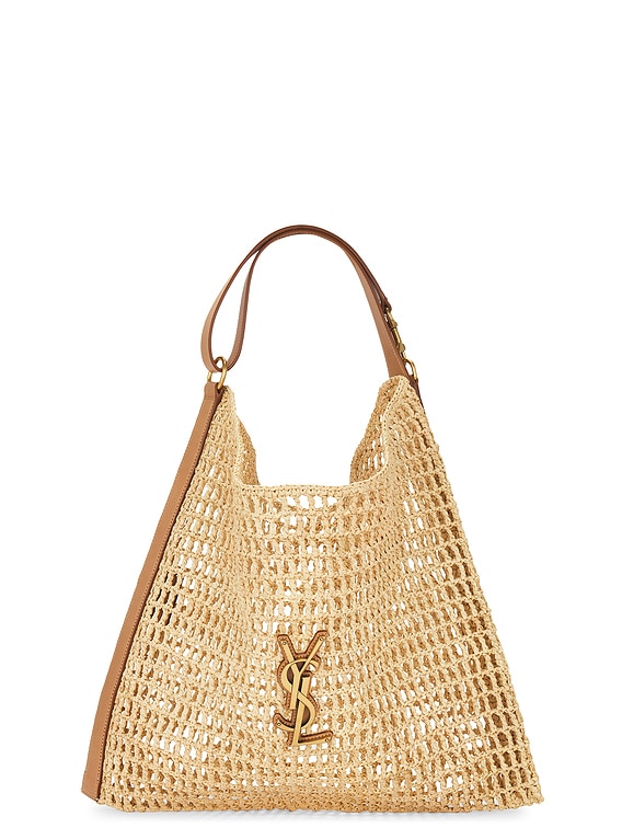 saint laurent パテントレザー y2k ゴールド ブーツ レア Saint Laurent Raffia Shoulder Bag in Naturel & Vintage Brown Gold
