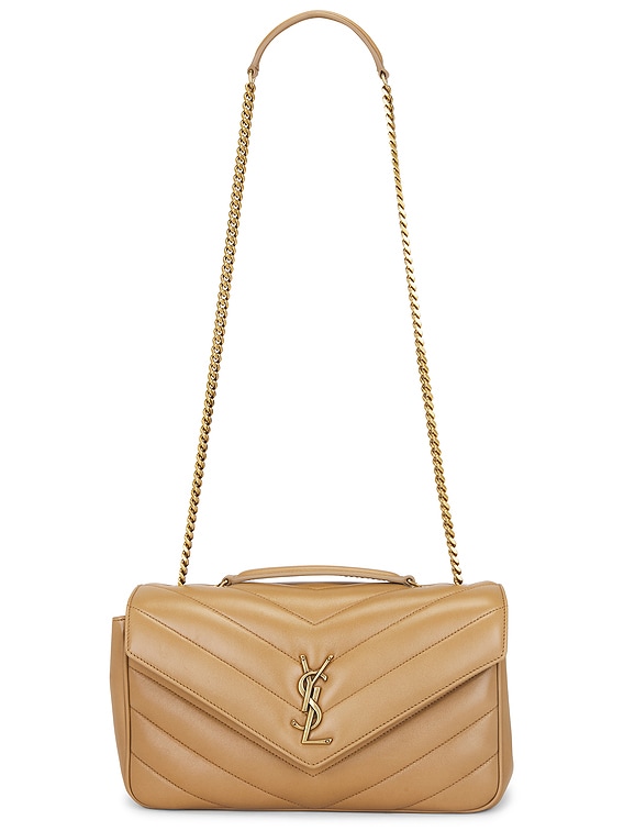 【関税・送料込】Saint Laurent LOULOU MEDIUM ナチュラルタン Saint Laurent Medium Loulou Chain Bag in Natural Tan | FWRD