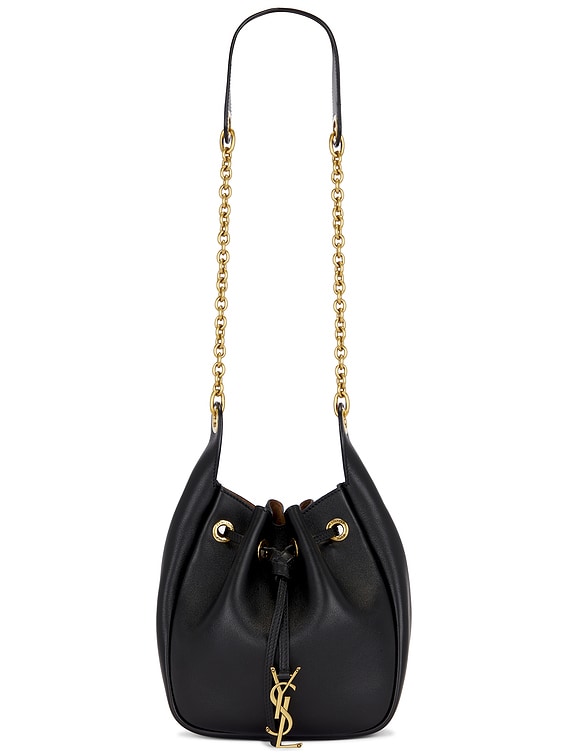 Saint Laurent Cassandre Supple Bucket Bag in Nero & Caramel Cognac