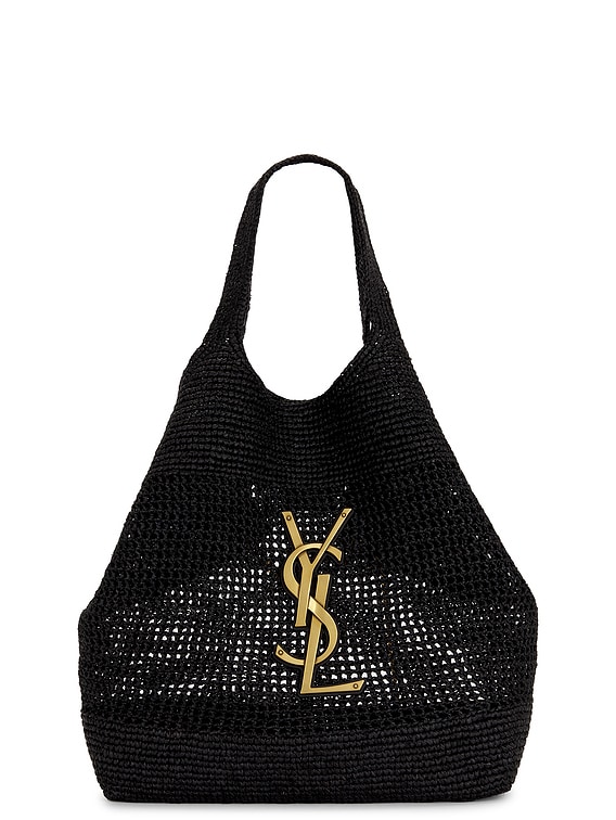 Saint Laurent Icare Raffia Bag in Nero & Nero | FWRD