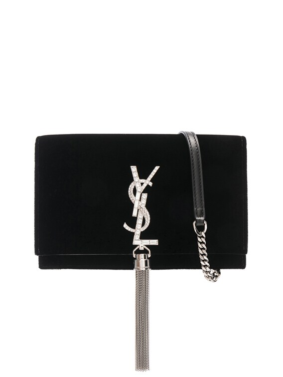 Shop Saint Laurent Kate Crystal-Embellished Chain Shoulder Bag