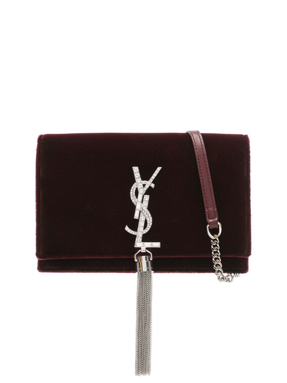 Saint Laurent Kate Tassel Wallet on Chain Tassel Black in Velvet with  Gold-tone - US