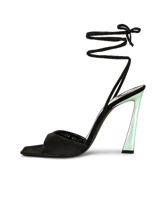 Saint Laurent Vitti Wrap Around Sandal in Nero & Hope Green