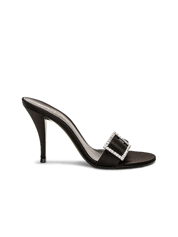 Saint Laurent Opyum YSL Logo-Heel Satin Slide Sandals