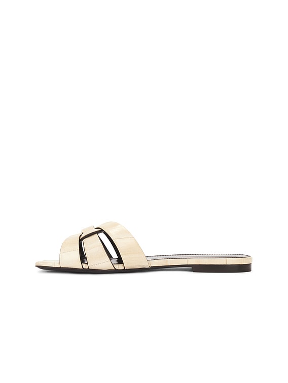 サンダル・ミュール [Saint Laurent] Tribute Flat Sandals Saint Laurent - Tribute Black Embossed Patent Leather Flat