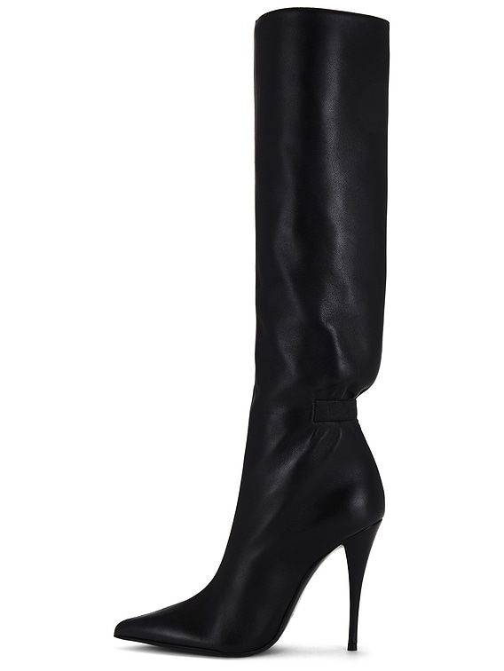 靴 Saint Laurent Boots 39.5 Yves Saint Laurent - Black Leather Lace-Up Tall Boots Sz 9.5