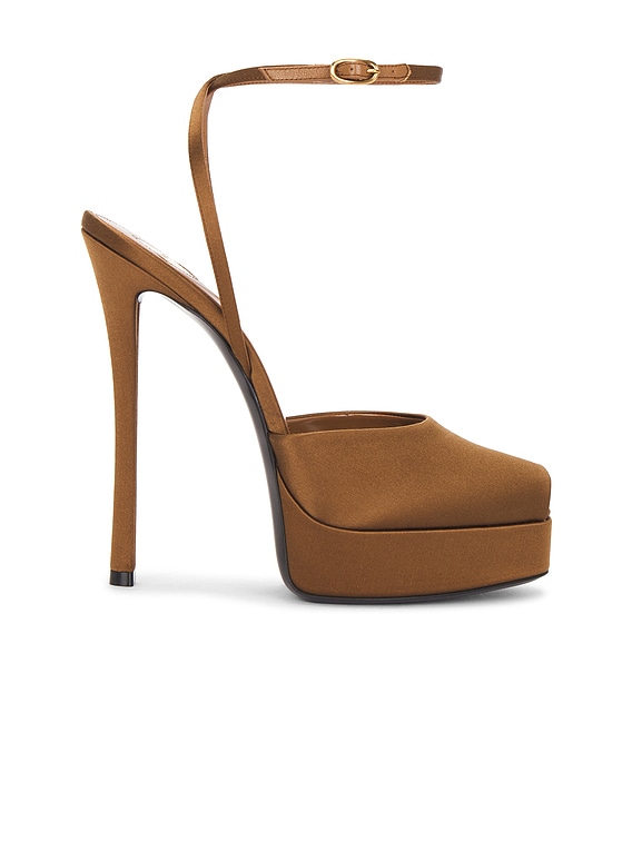 Saint Laurent Liberat Platform Sandal in Deep Cognac & Rust Cognac