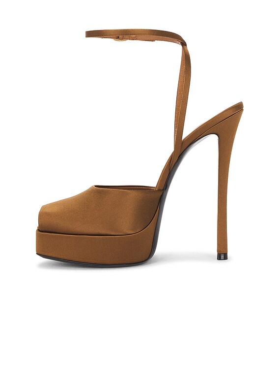 Saint Laurent Liberat Platform Sandal in Deep Cognac & Rust Cognac