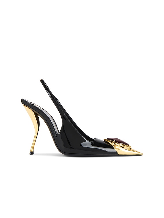 完売品 yilon FRENCH DOT OP black Saint Laurent Loulou Pump in Nero & Cognac | FWRD