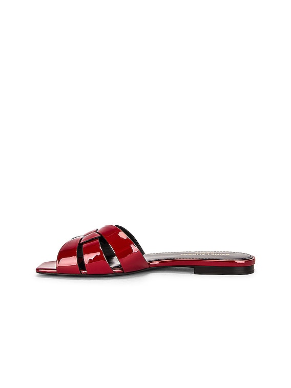 Saint Laurent Tribute Flat Sandals in Hot Red | FWRD