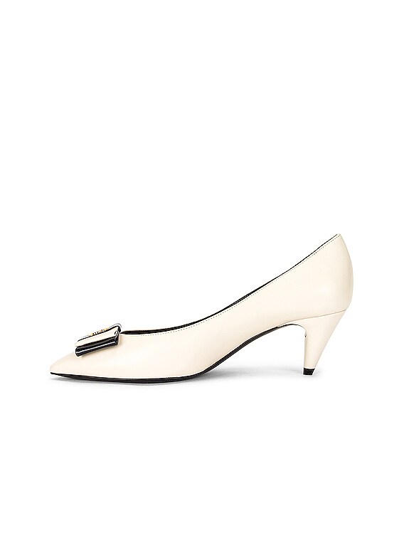 Saint Laurent Pierrot YSL Pumps in Pearl & Navy | FWRD