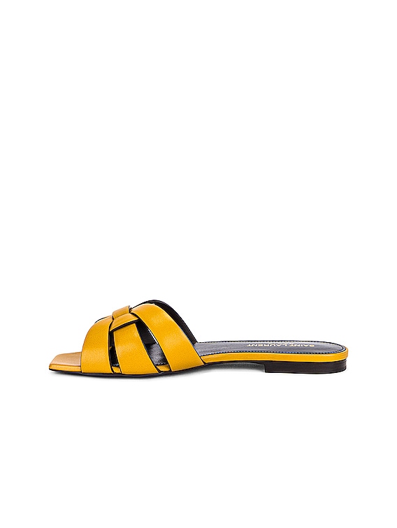 【24SS NEW】SAINT LAURENT / サテン スライドミュール / Yellow Saint Laurent Yellow Leather Tribute Flat Slides Size 37