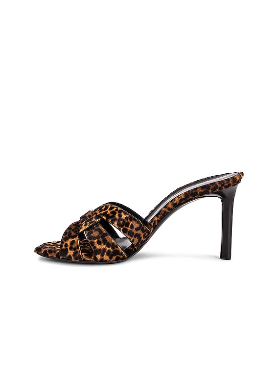 Saint Laurent Tribute Leopard Mules in Natural | FWRD