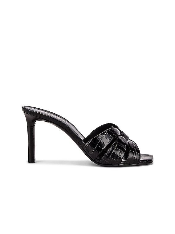 Saint Laurent Tribute Embossed Croc Mules in Nero | FWRD