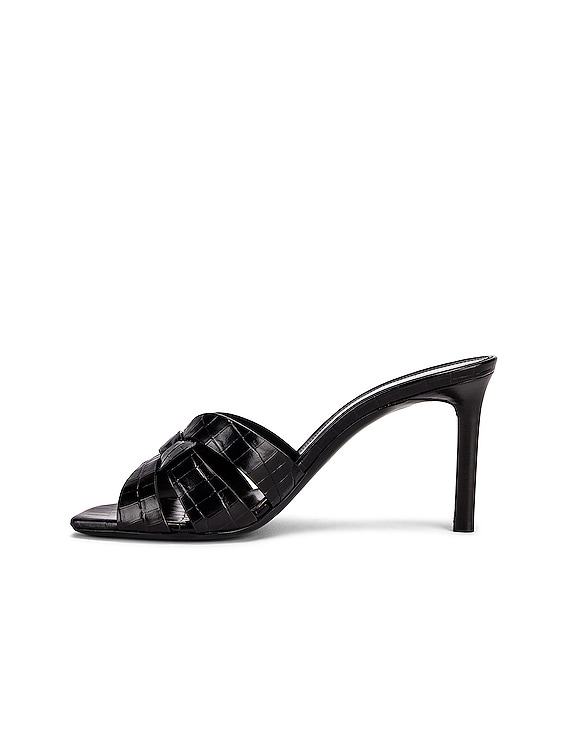 Saint Laurent Tribute Embossed Croc Mules in Nero | FWRD