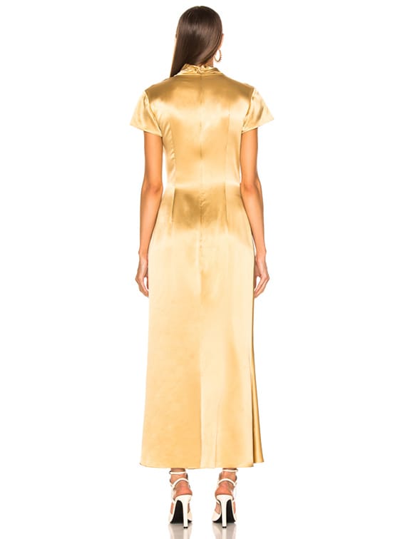 green emerald velvet dress Saloni | Fabienne Long Dress in Light Gold main image 0