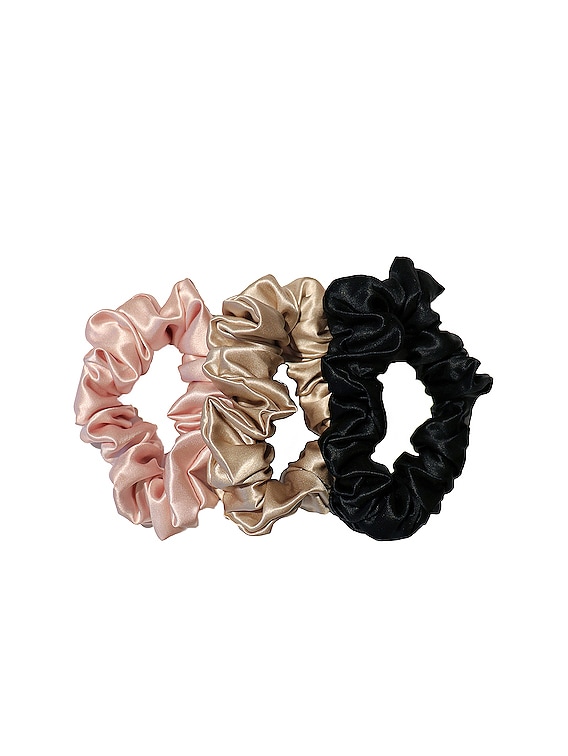 slip Classic Large Scrunchie 3 Pack in Black, Pink & Caramel | FWRD