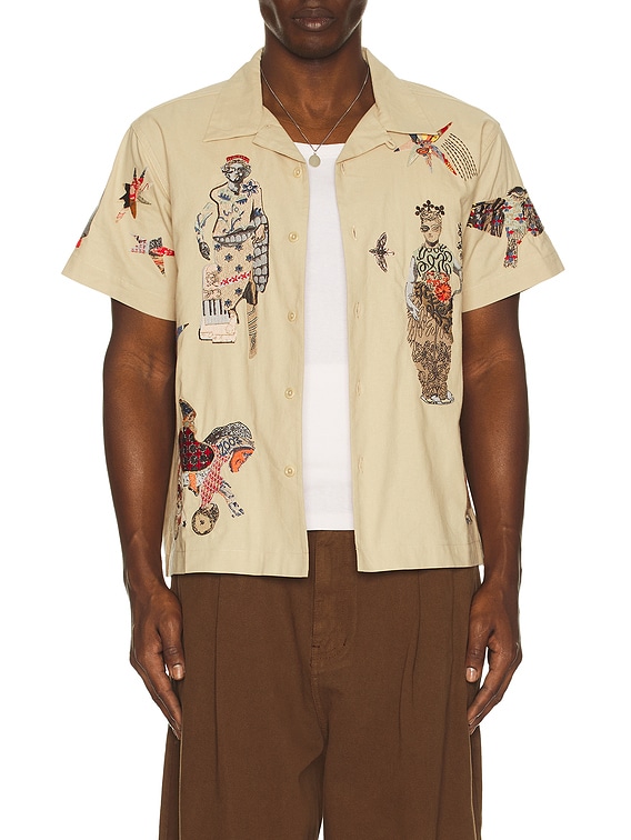 Samuel Zelig Collage Camp Shirt in Natural Tint | FWRD