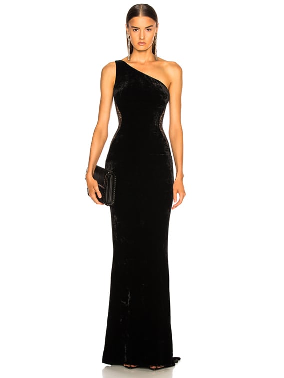one shoulder gown black