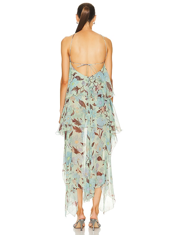 Stella McCartney Garden Print Frill Long Dress in Multicolor