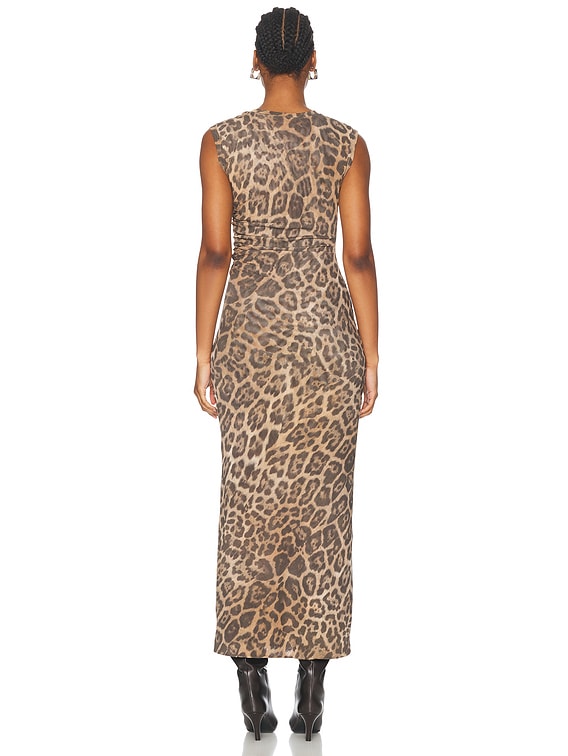 STELLA McCARTNEY Leopard Sleeveless Maxi Dress SS25【新作】 Stella McCartney Leopard Mesh Sleevless Dress in Multicolor