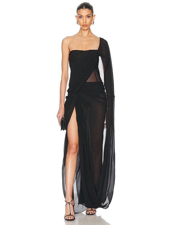 Stella McCartney Creponne Asymmetric Drape Maxi Dress in