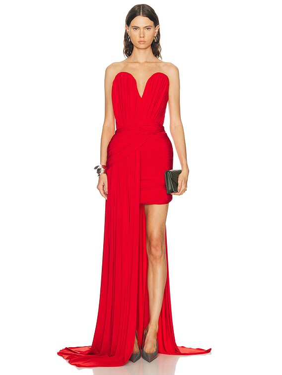 Stella McCartney Crepe Jersey Asymmetrical Draped Dress in Lipstick Red |  FWRD
