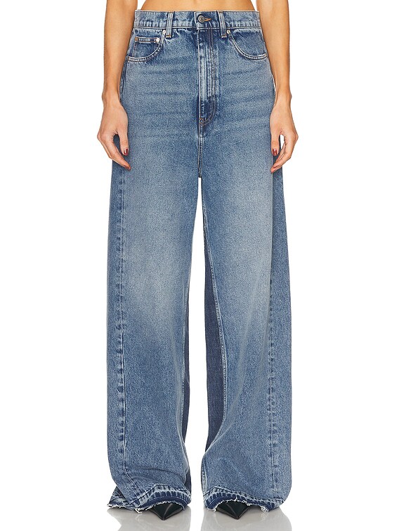 Stella McCartney Paneled Wide Leg Jeans in Two Tonal Denim Wash | FWRD