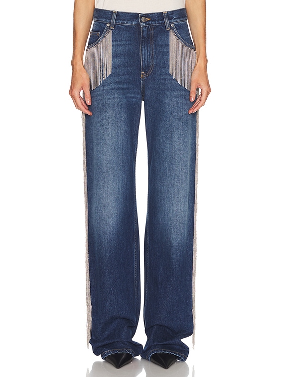 Stella McCartney Chain Fringes Wide Leg in Dark Blue | FWRD