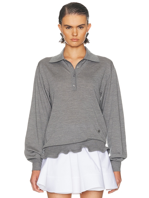 Stella McCartney Light Wool Frill Polo Sweater in Grey Melange | FWRD