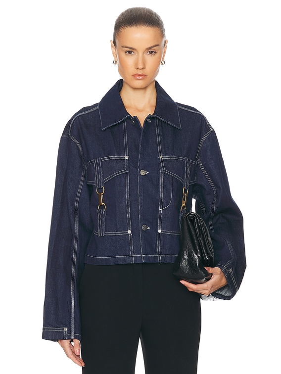 Stella McCartney Hardware Detailed Denim Jacket in Dark Blue