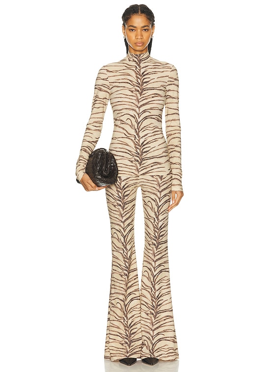Stella McCartney Tiger Fluid Jersey Flare Trouser in Natural