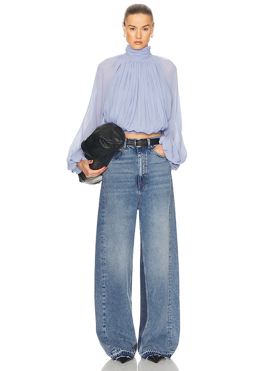 Stella McCartney Creponne Drape High Neck Top in Periwinkle | FWRD
