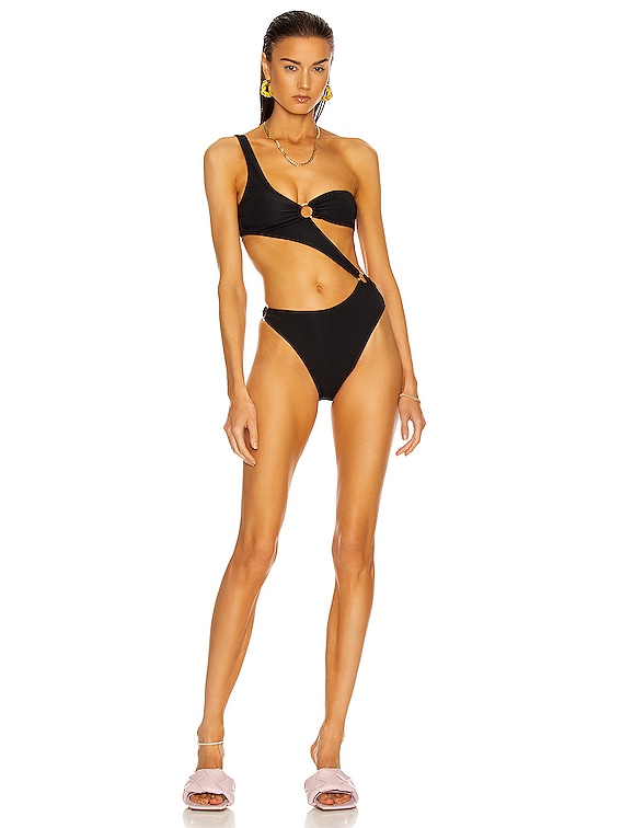 Cut Out Gold Ring Side Detail 1 Piece Bikini – Merakini