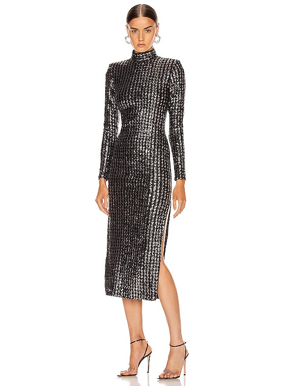 Smythe Sequin Side Slit Dress in Silver 