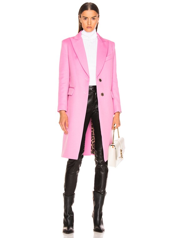 Smythe Peaked Lapel Overcoat in Extra Pink with Leopard Lining | FWRD