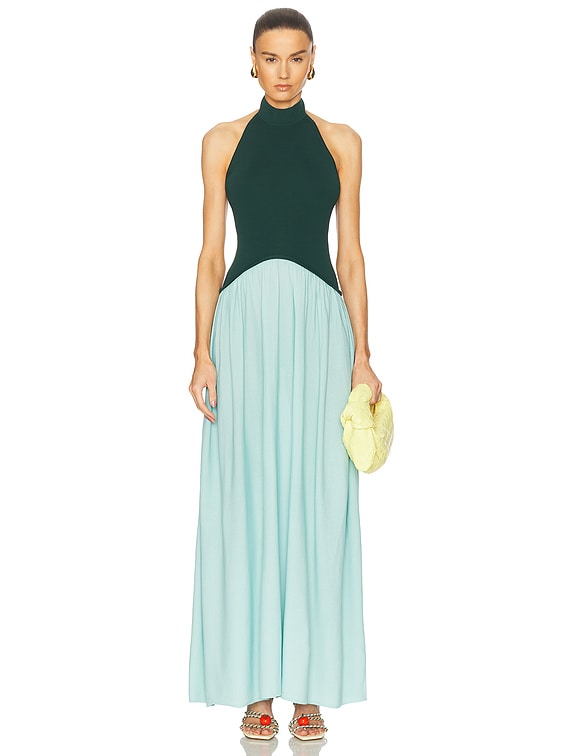 Solid & Striped The Halter Soglio Dress in Evergreen & Sky | FWRD