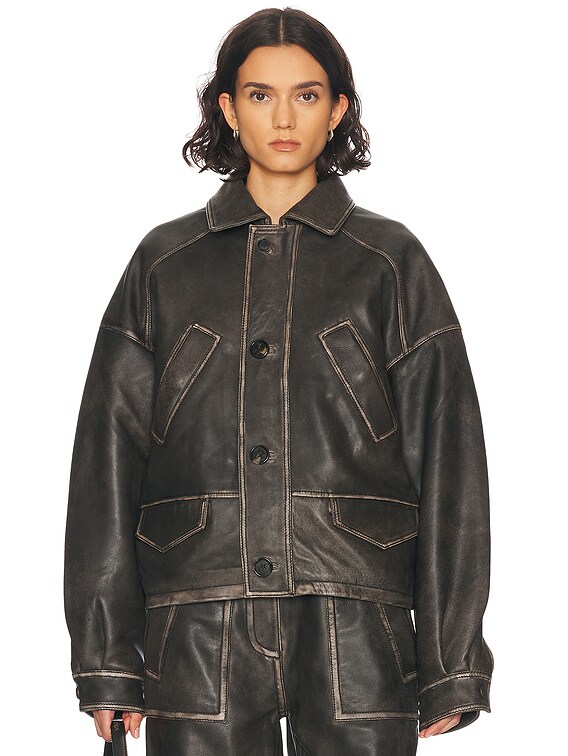 Saks Potts Claria Leather Jacket in Destroyed Black | FWRD