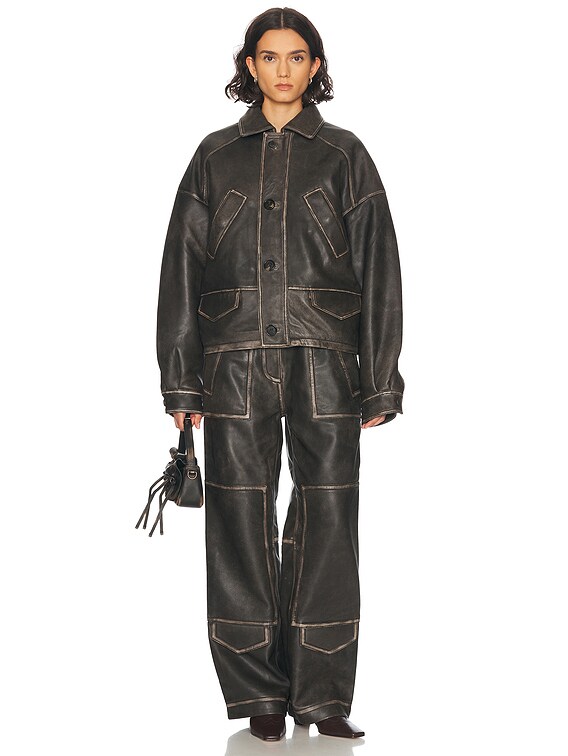Saks Potts Claria Leather Jacket in Destroyed Black | FWRD
